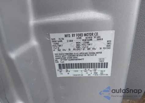 2006 Ford F-150 Stx/Xl/Xlt z USA, uszkodzony, nr VIN 1FTRF12286NB58477